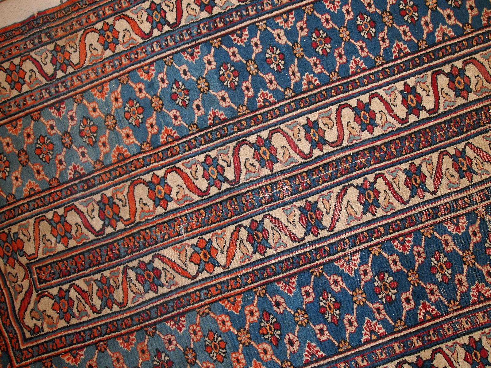 Hand-Knotted Handmade Antique Mashad Style Runner, 1900s, 1C587 For Sale