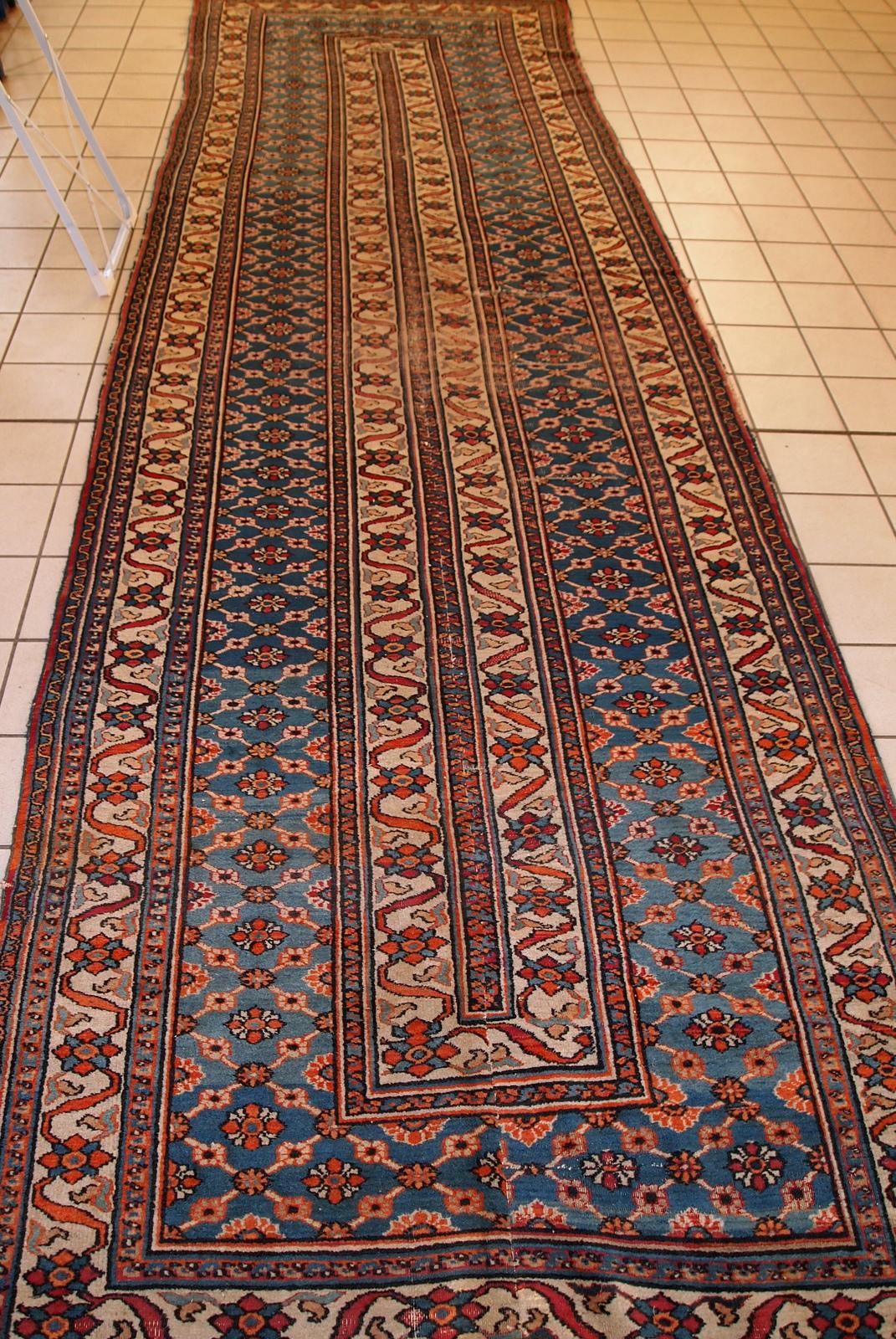 Early 20th Century Handmade Antique Mashad Style Runner, 1900s, 1C587 For Sale