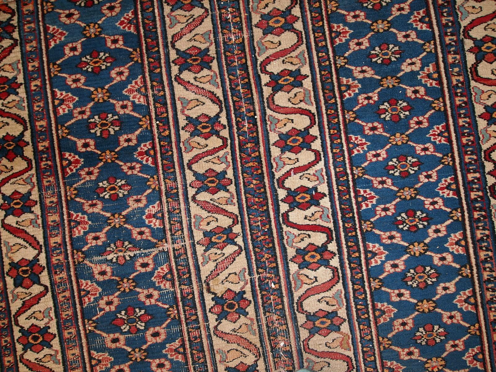 Wool Handmade Antique Mashad Style Runner, 1900s, 1C587 For Sale