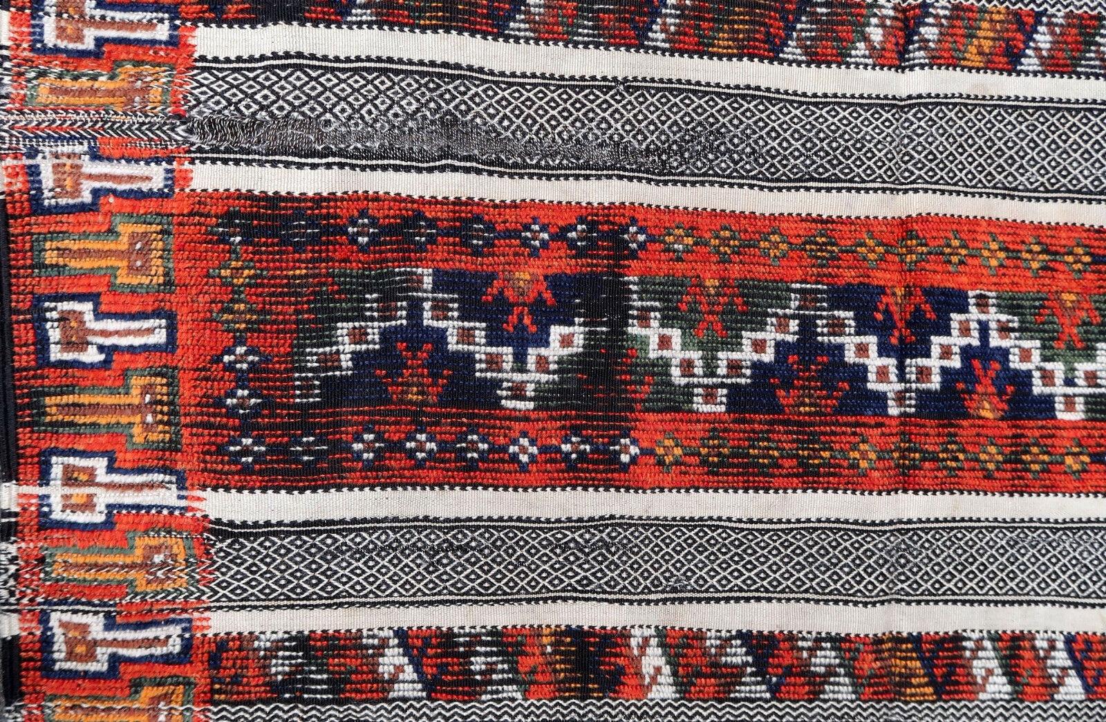 Hand-Knotted Handmade Antique Moroccan Berber Kilim, 1930s, 1P80 For Sale