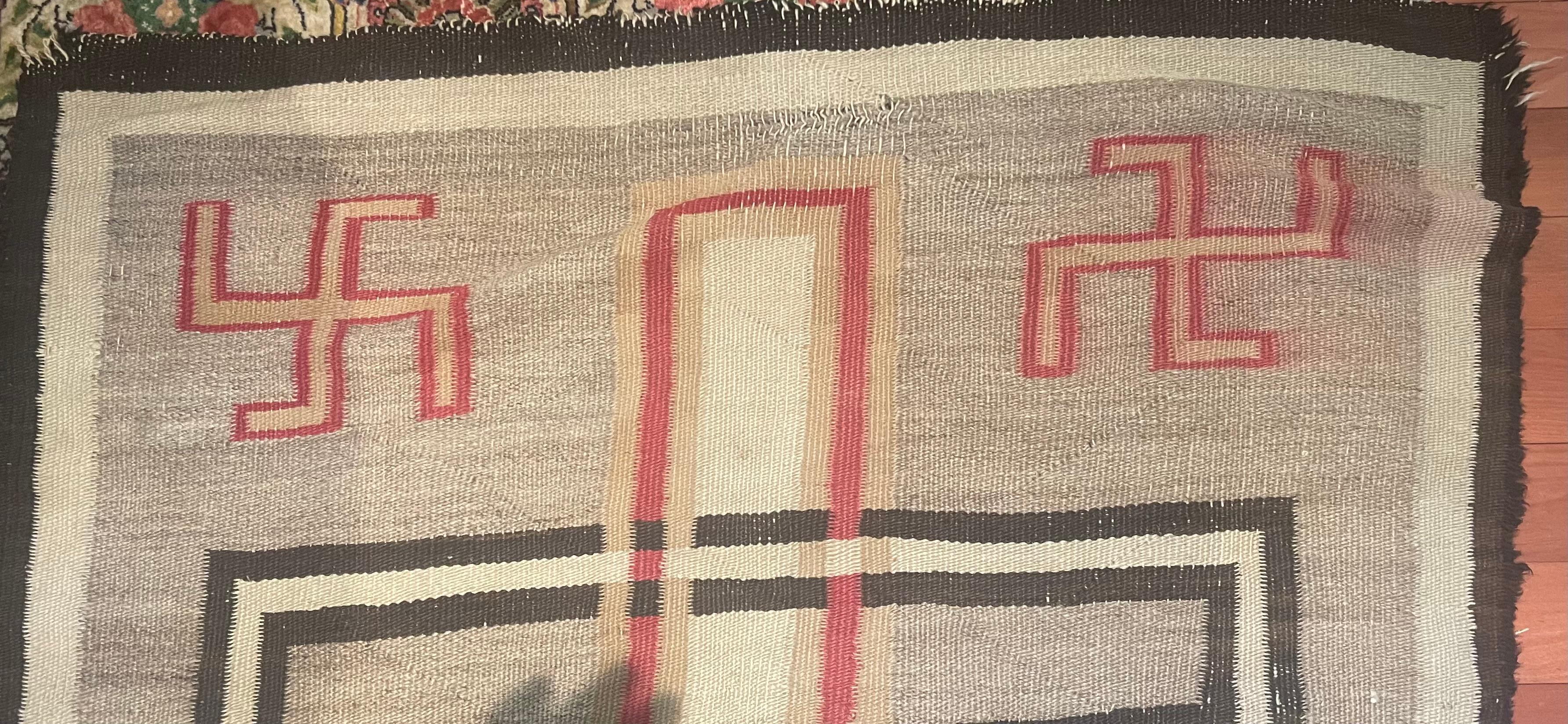 Tapis Navajo américain ancien fait à la main 3,8' x 6.1' 1900s - 2B57 Bon état - En vente à Bordeaux, FR