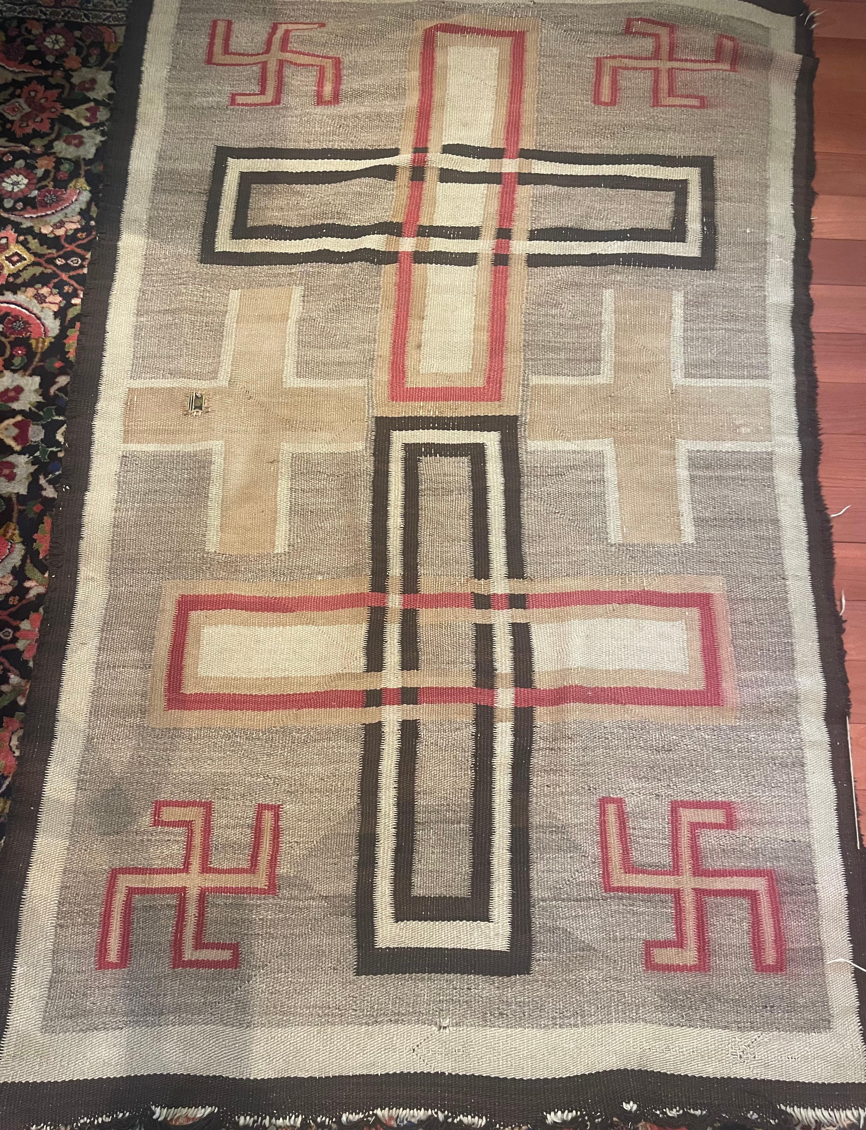 Début du 20ème siècle Tapis Navajo américain ancien fait à la main 3,8' x 6.1' 1900s - 2B57 en vente