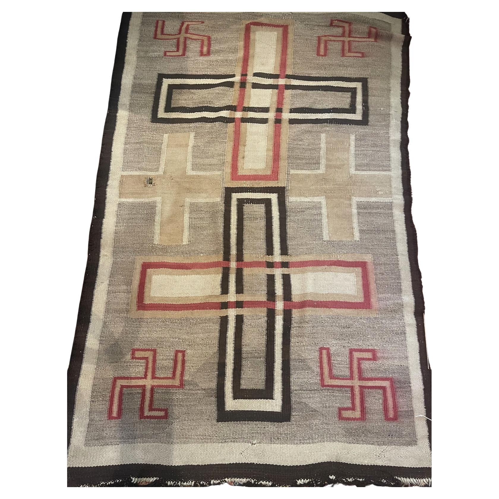 Tapis Navajo américain ancien fait à la main 3,8' x 6.1' 1900s - 2B57