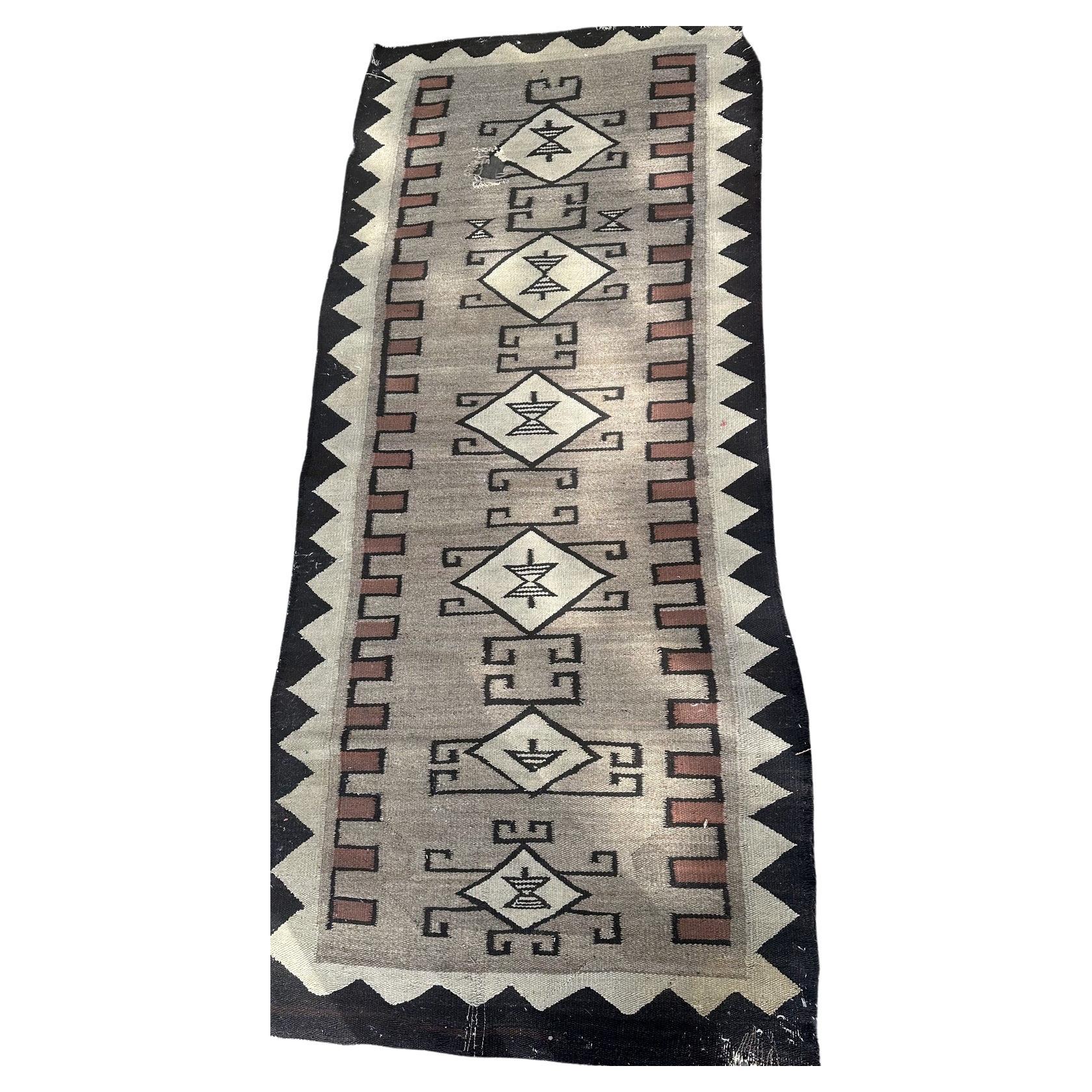 Handmade Antique Native American Navajo Rug 2.3' x 5.2', 1880s - 2B68