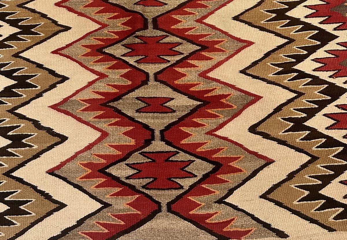 Laine Tapis Navajo amérindien ancien fait à la main 3,10' x 5,8' 1880s - 2B44 en vente