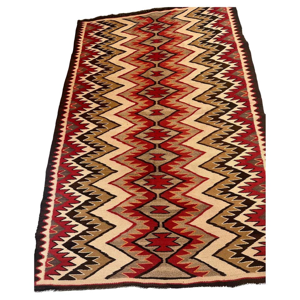 Handmade Antique Native American Navajo Rug Blanket 4.6' x 5.4', 1900s ...