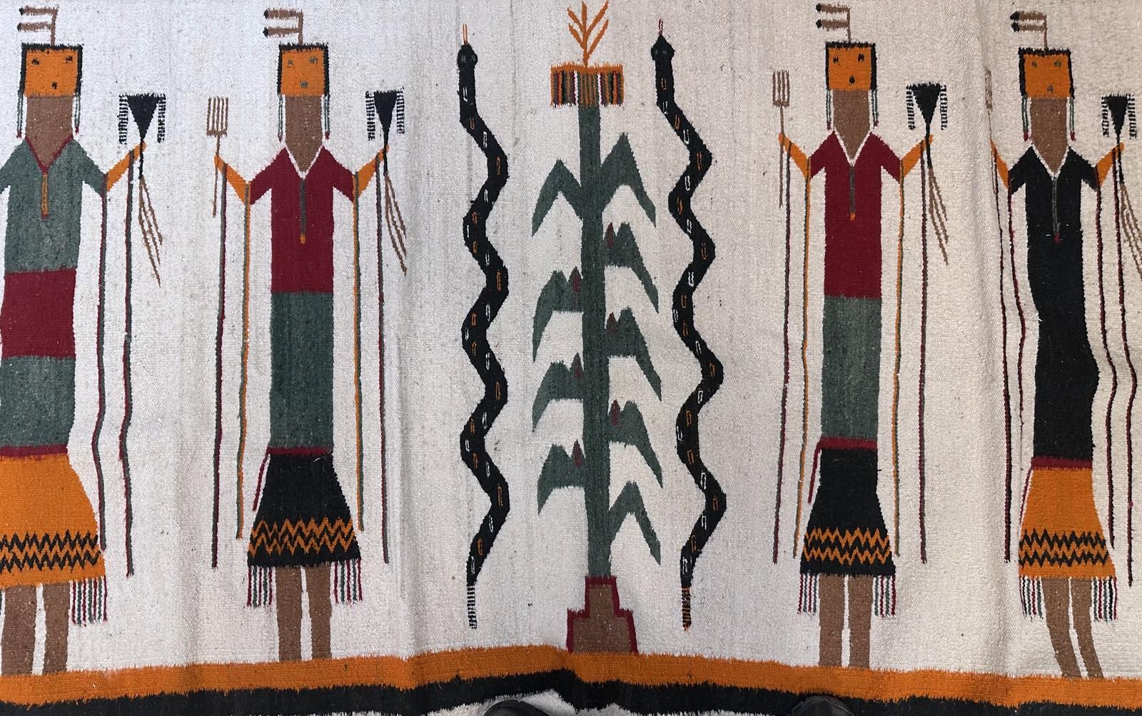 Francese Tappeto Navajo antico fatto a mano 3,7' x 7,5' 1910 - 2B69 in vendita