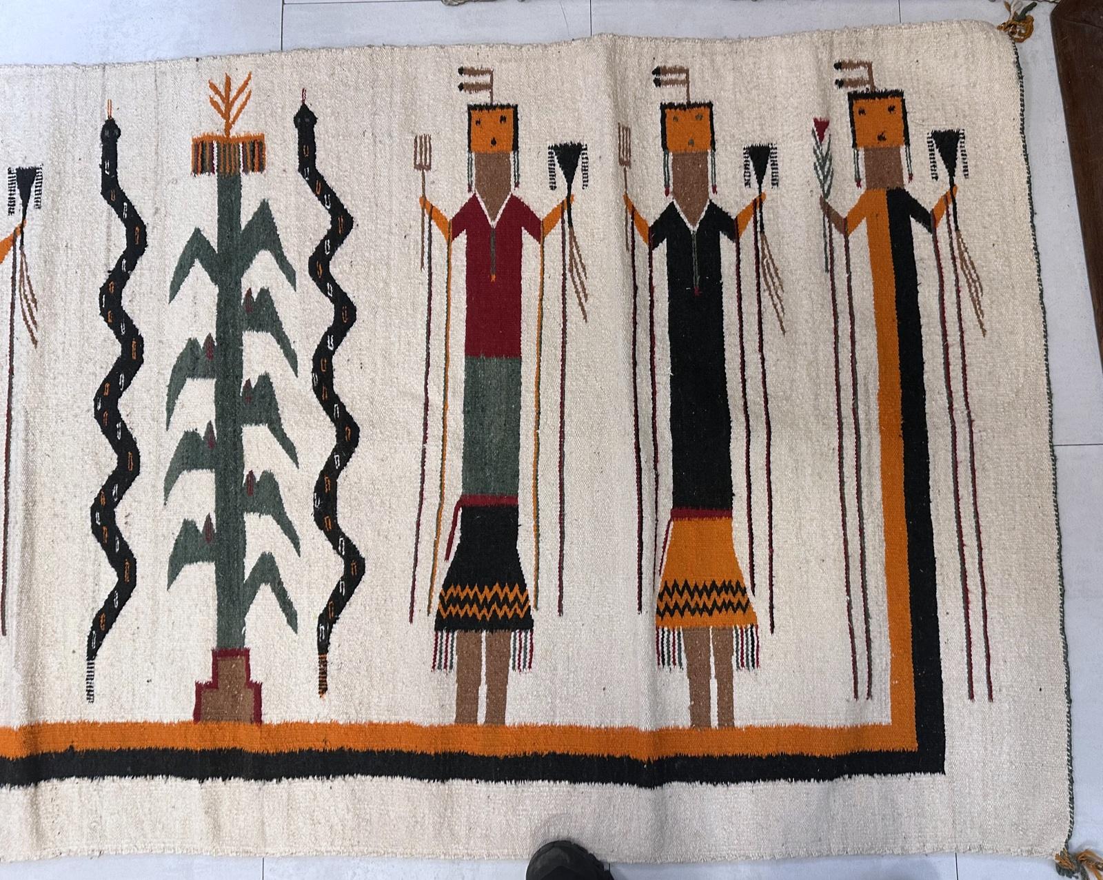 Annodato a mano Tappeto Navajo antico fatto a mano 3,7' x 7,5' 1910 - 2B69 in vendita