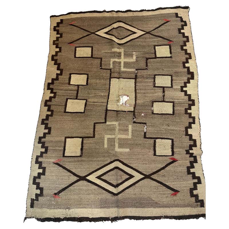 Handmade Antique Native American Navajo Rug Blanket 4.6' x 5.4', 1900s ...