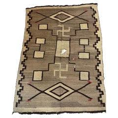 Tapis Navajo amérindien ancien fait à la main 4' x 5,10' 1900s - 2B58