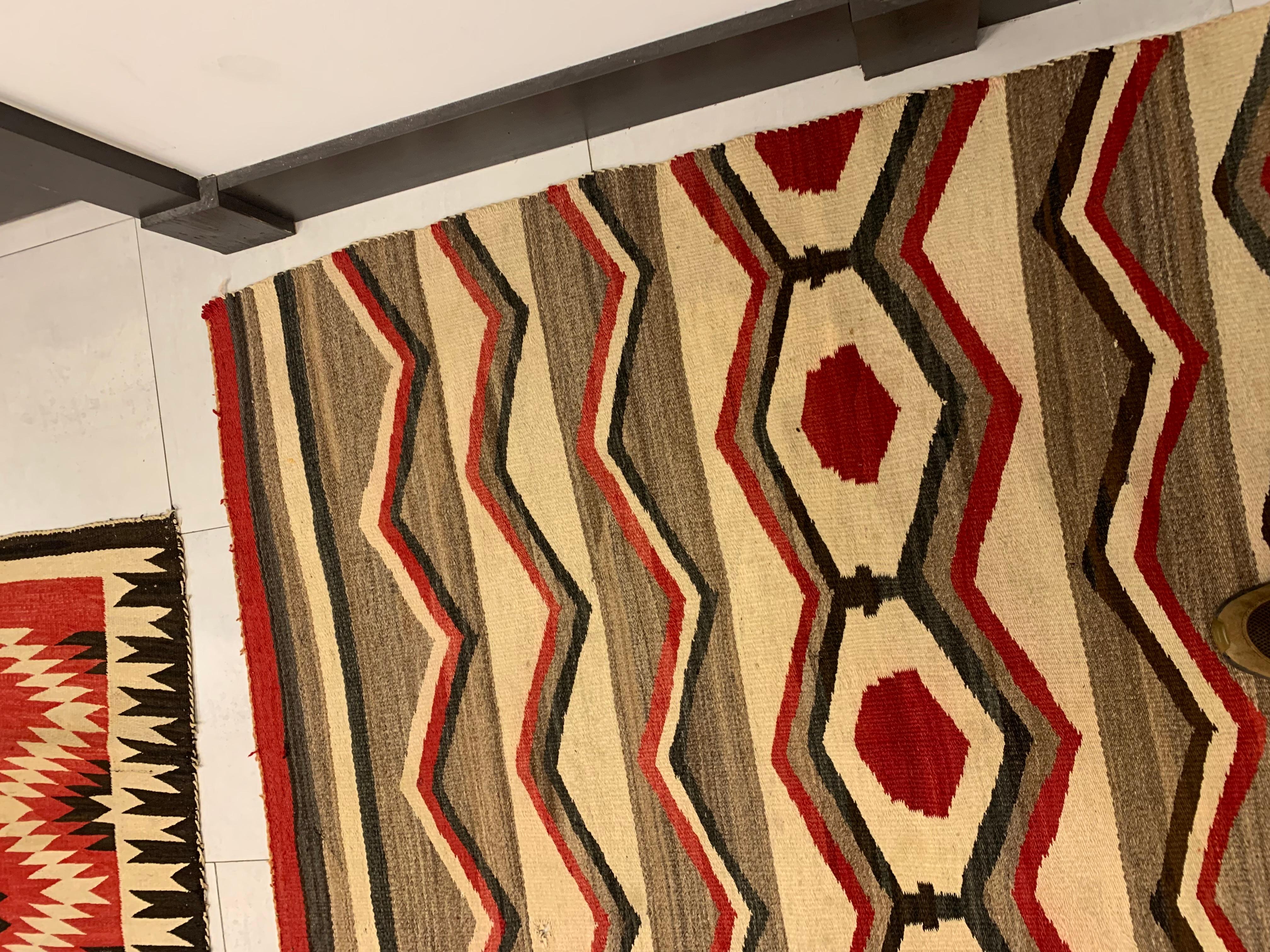 Hand-Knotted Handmade Antique Native American Navajo Rug Blanket 4.6' x 5.4', 1900s - 2B22 For Sale