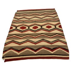 Handmade Antique Native American Navajo Rug Blanket 4.6' x 5.4', 1900s - 2B22