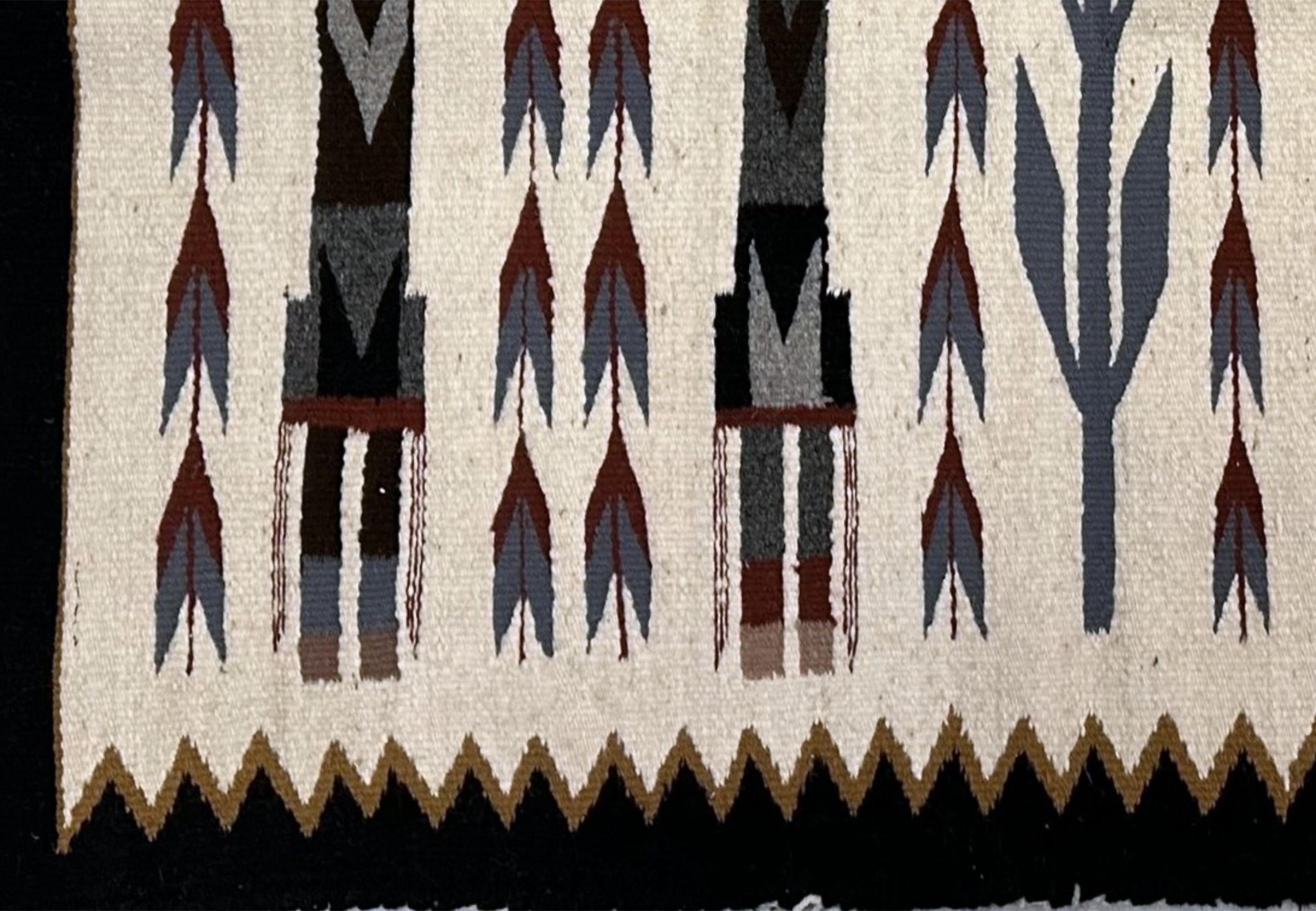 Tissé à la main Tapis Navajo Yei amérindien ancien fait à la main 2.1' x 3.4', 1910s - 2B66 en vente
