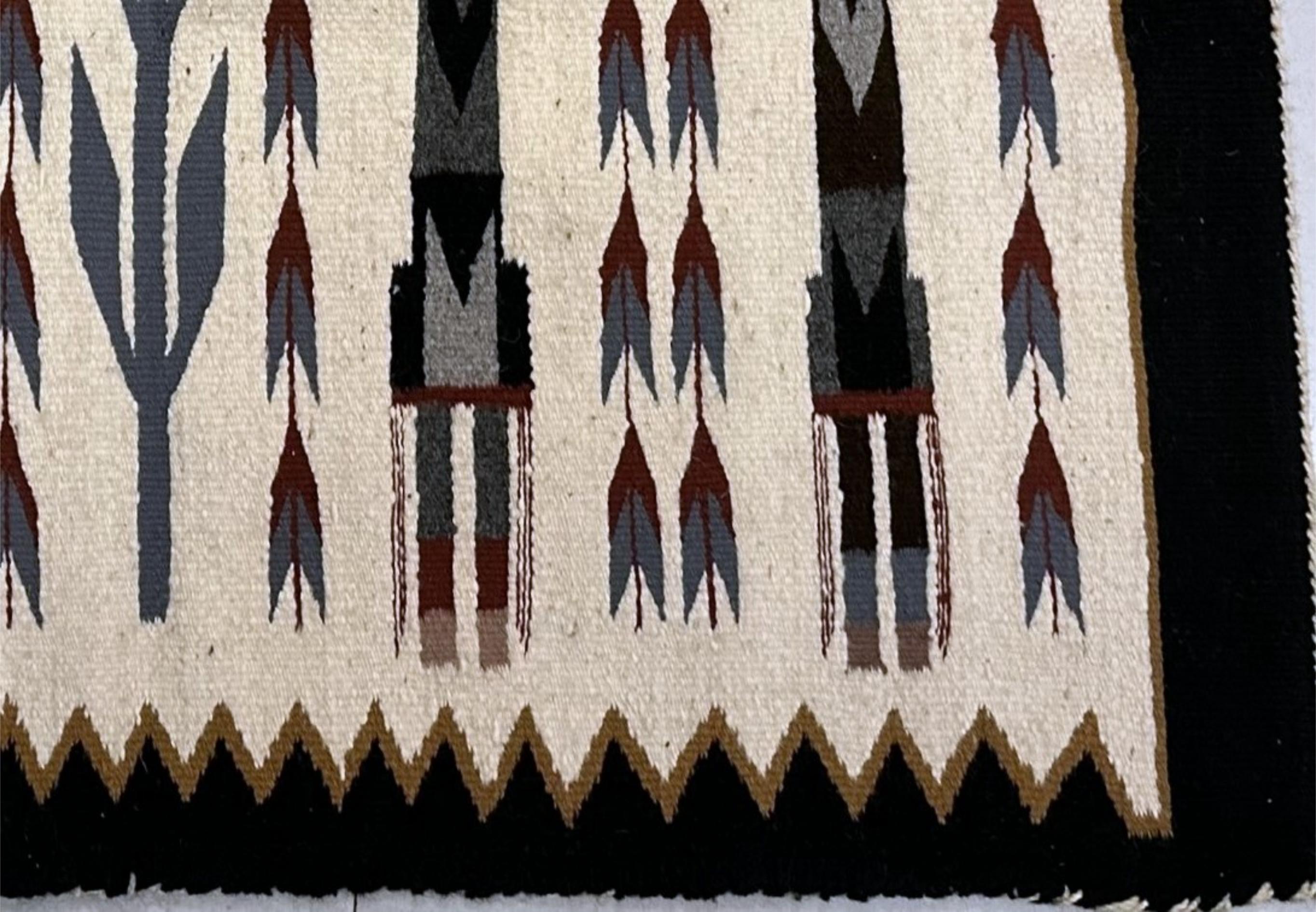 Tapis Navajo Yei amérindien ancien fait à la main 2.1' x 3.4', 1910s - 2B66 État moyen - En vente à Bordeaux, FR