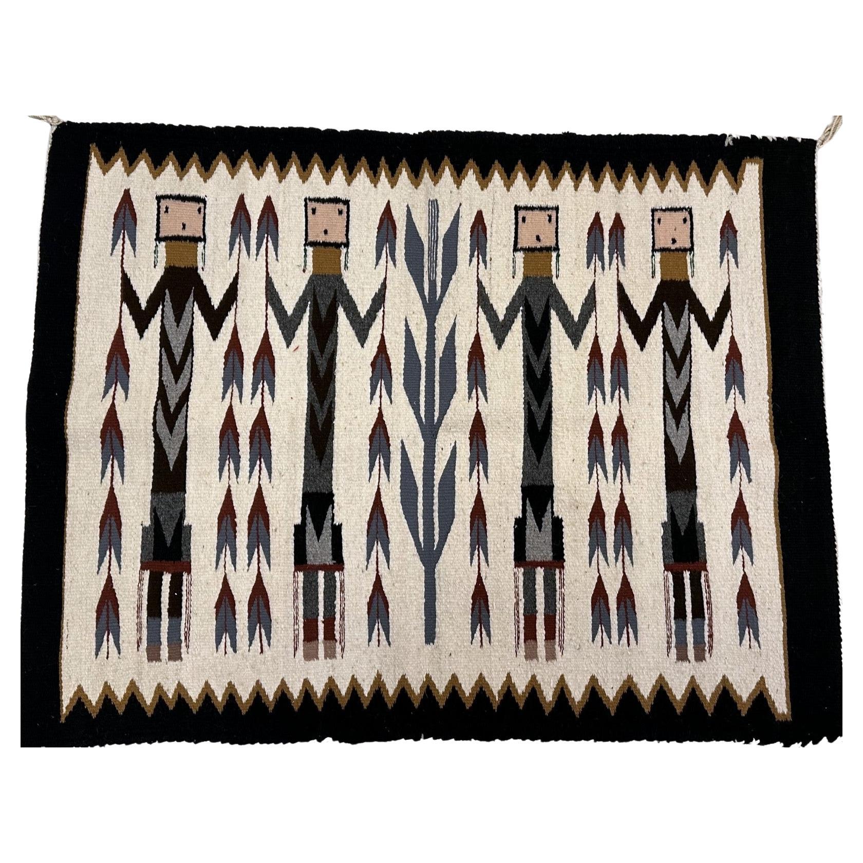 Handmade Antique Native American Navajo Yei Rug 2.1' x 3.4', 1910s - 2B66