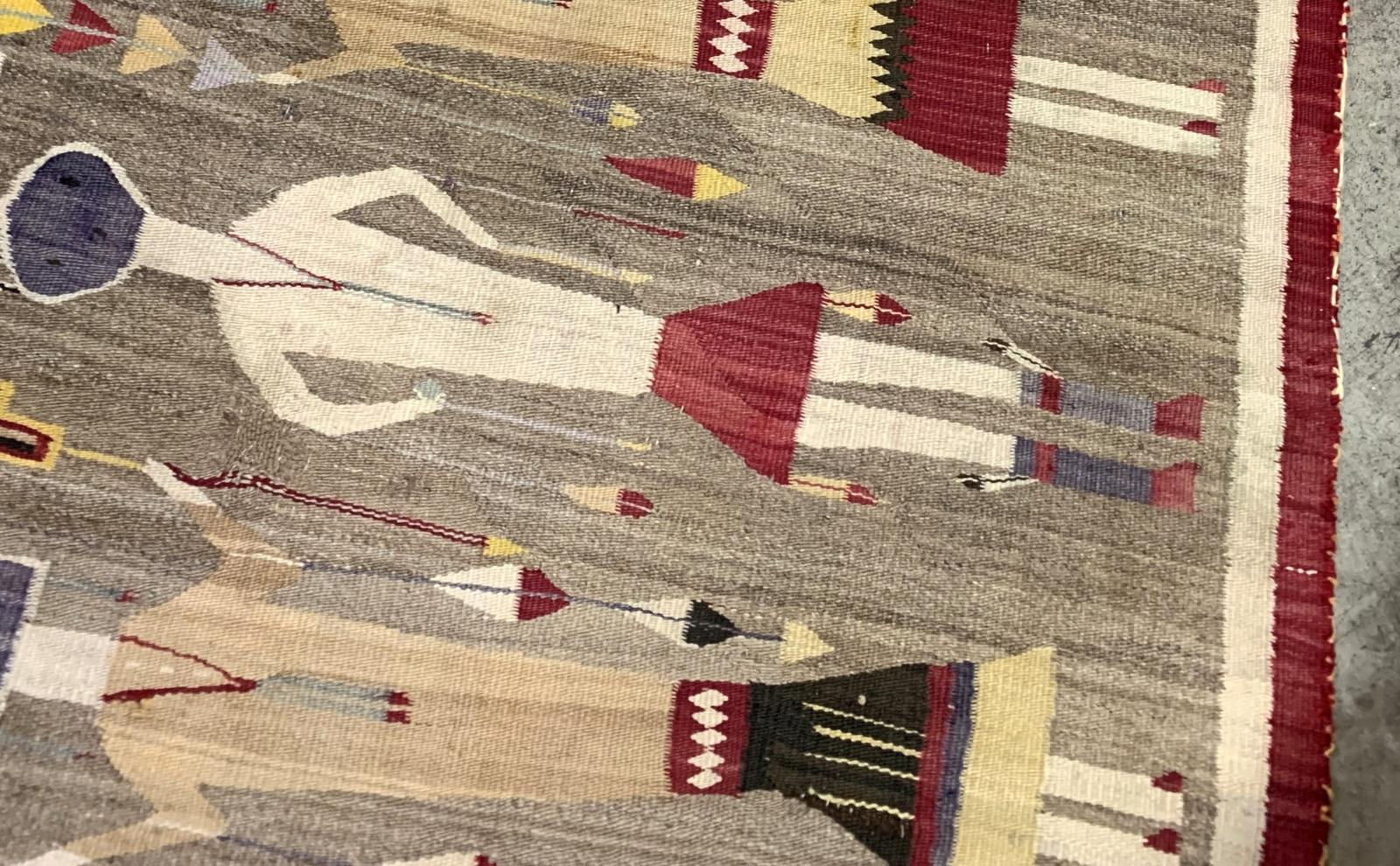 Hand-Knotted Handmade Antique Native-American Navajo Yei Rug 3.4' x 5.11' 1900s - 2B59