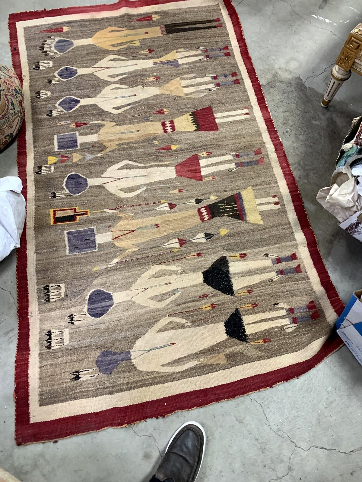 Handmade Antique Native-American Navajo Yei Rug 3.4' x 5.11' 1900s - 2B59 In Good Condition In Bordeaux, FR