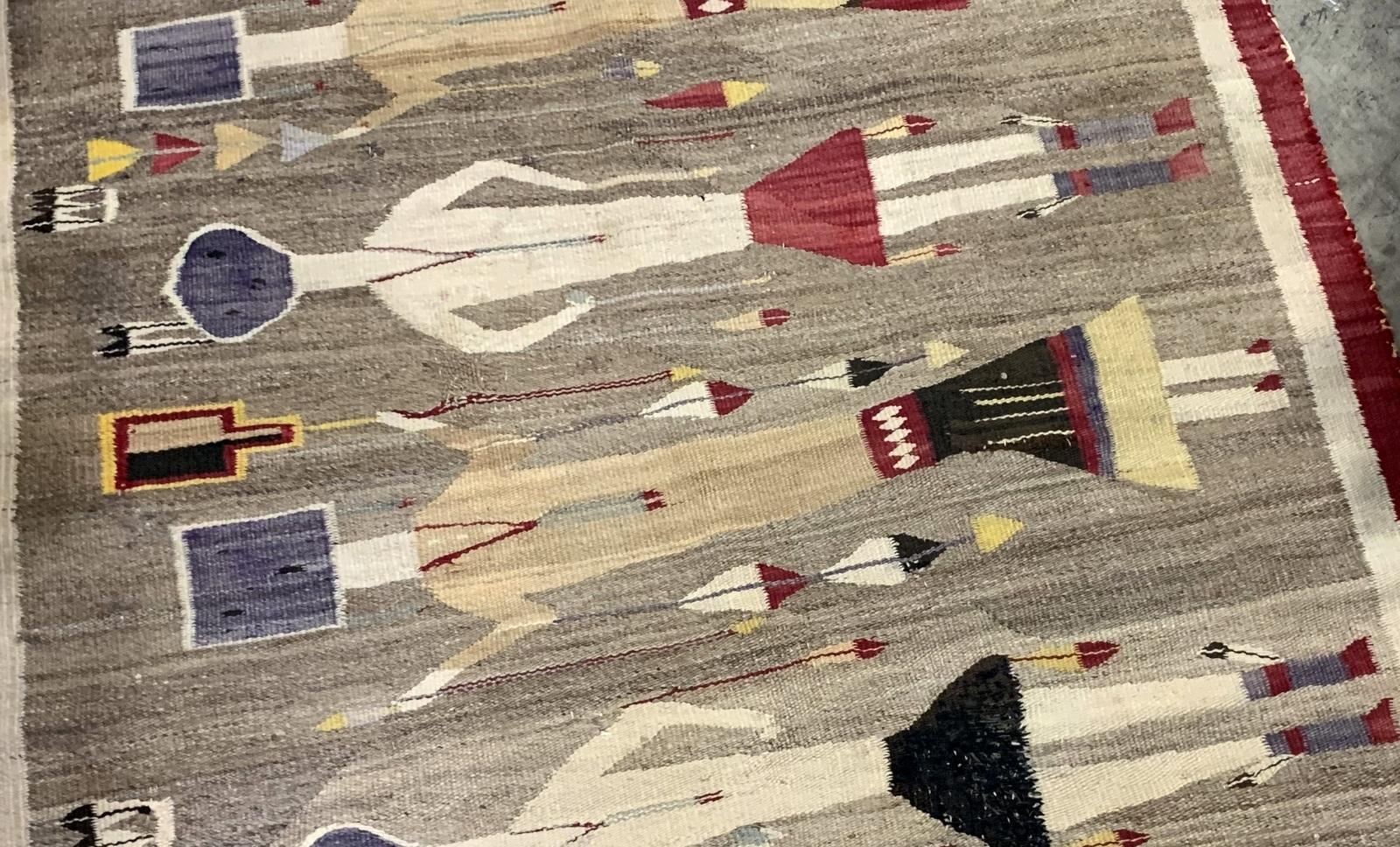 Early 20th Century Handmade Antique Native-American Navajo Yei Rug 3.4' x 5.11' 1900s - 2B59