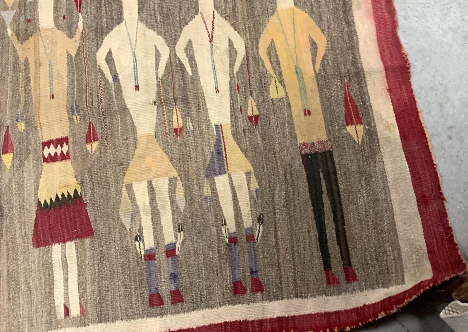 Handmade Antique Native-American Navajo Yei Rug 3.4' x 5.11' 1900s - 2B59 1