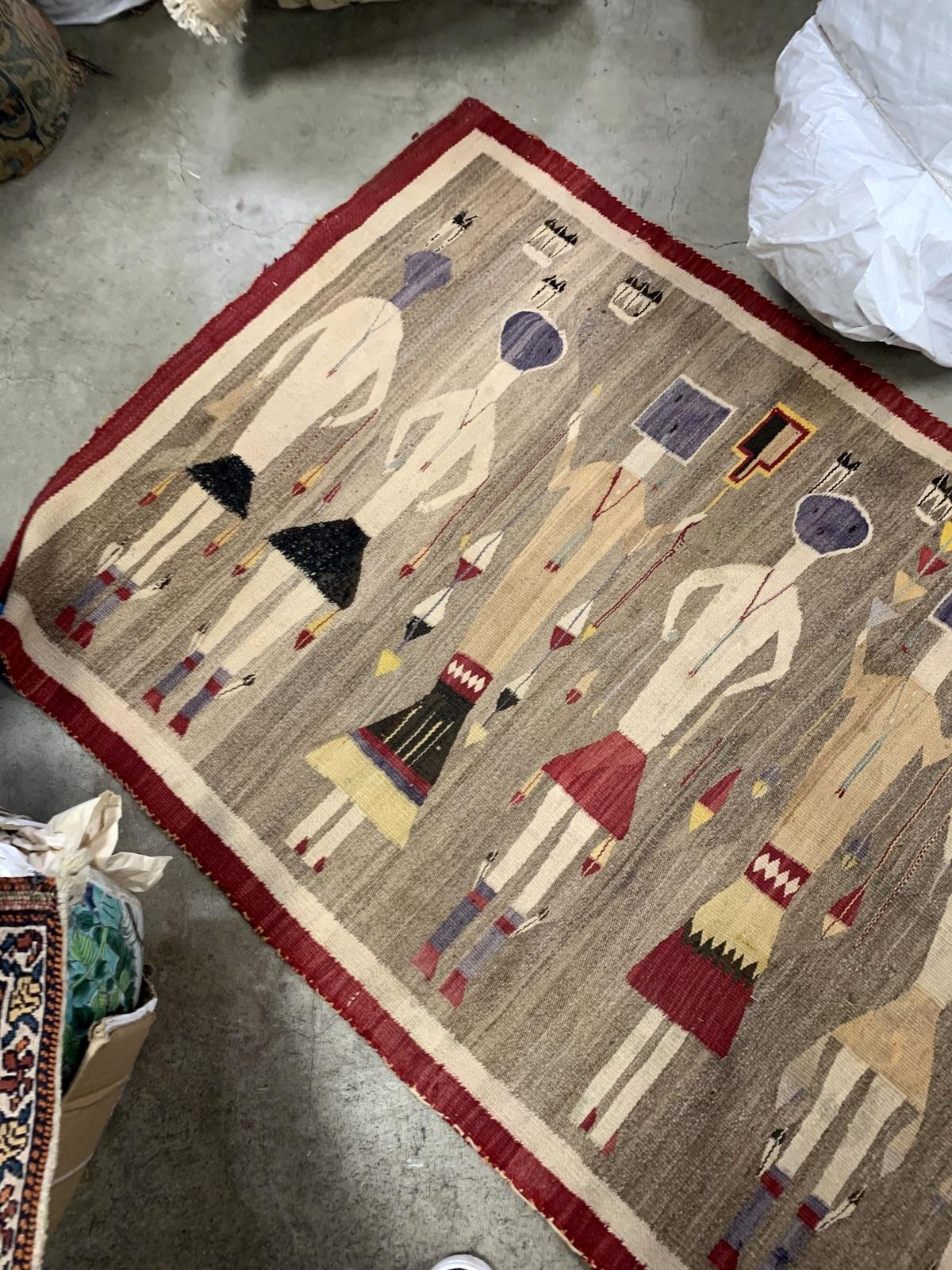 Handmade Antique Native-American Navajo Yei Rug 3.4' x 5.11' 1900s - 2B59 2