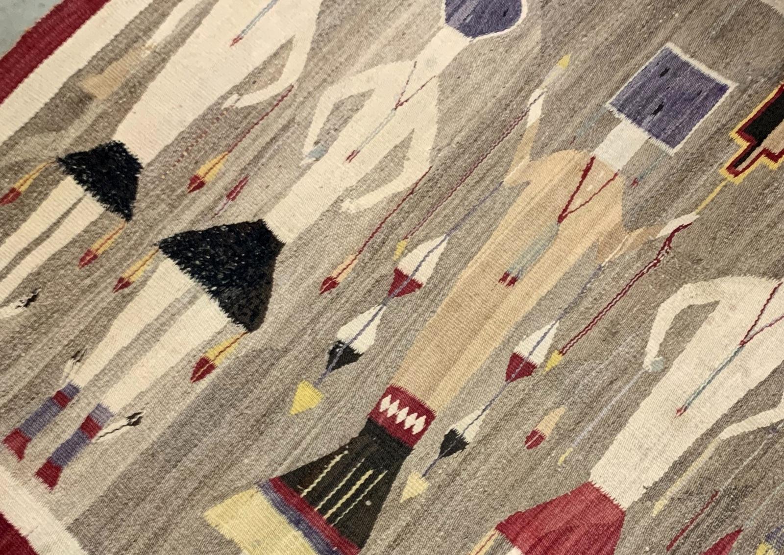 Handmade Antique Native-American Navajo Yei Rug 3.4' x 5.11' 1900s - 2B59 3