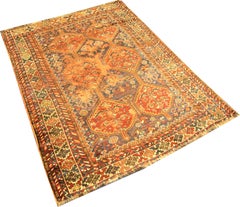 Handmade Antique Oriental Caucasian Rug, Small Traditional Wool Carpet