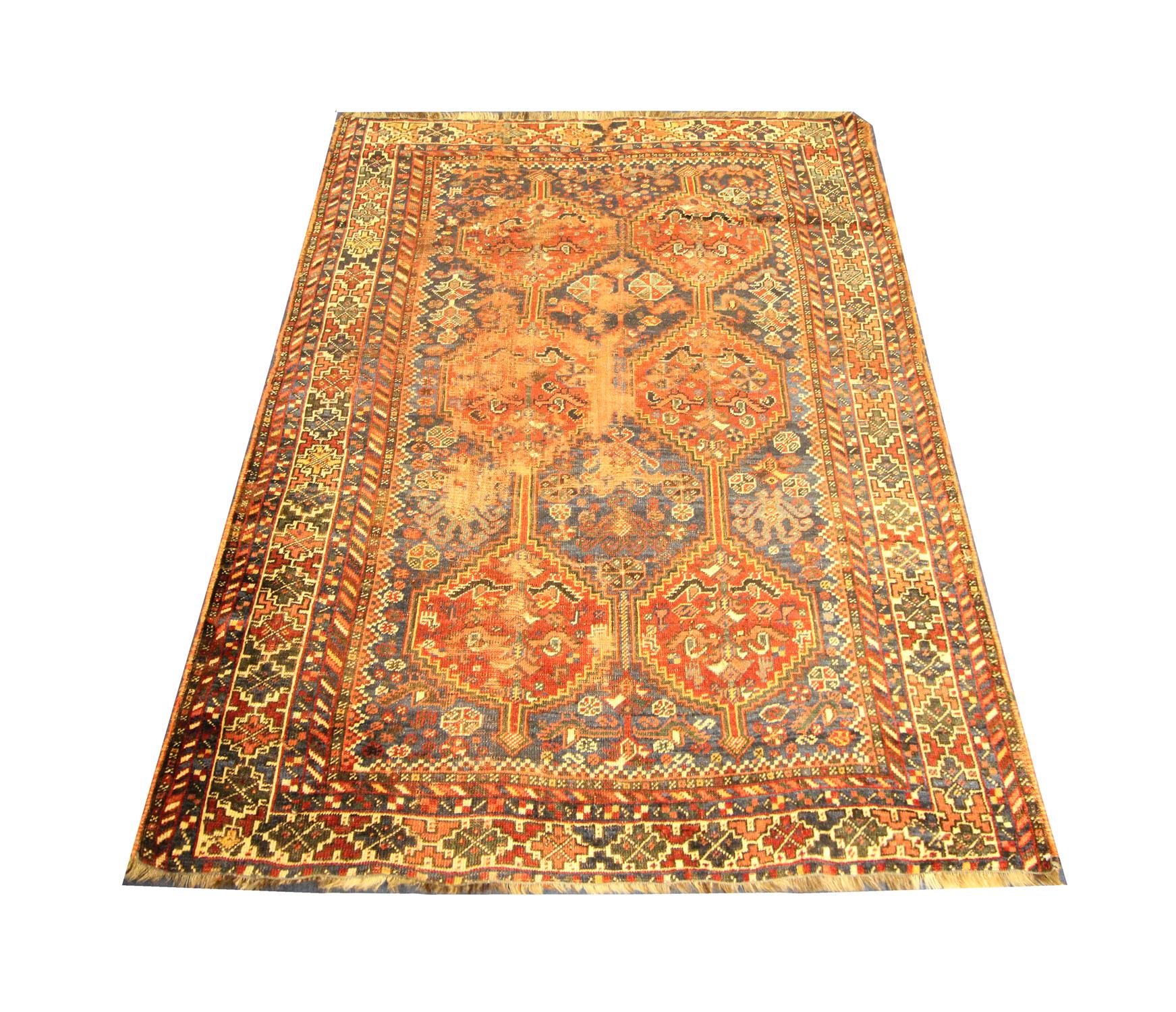 Tribal Handmade Antique Oriental Caucasian Rug, Small Traditional Wool Carpet For Sale