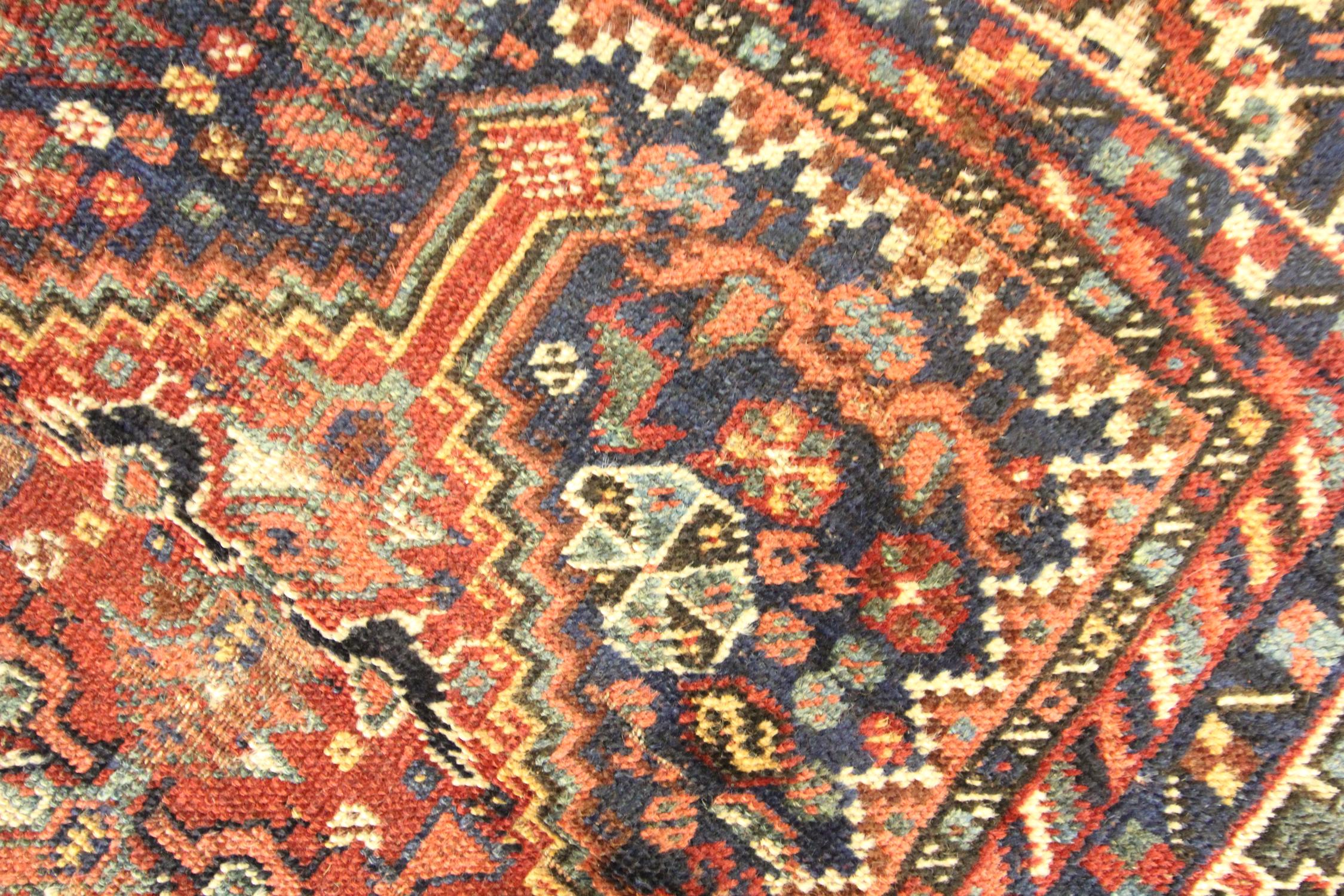 Azerbaijani Handmade Antique Oriental Caucasian Rug, Small Traditional Wool Carpet For Sale