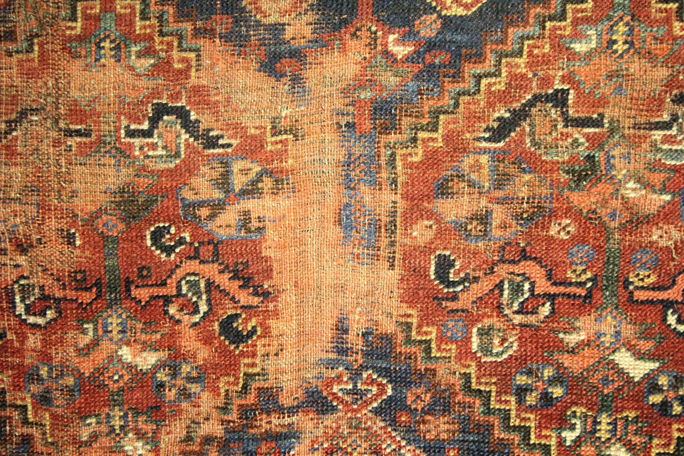 19th Century Handmade Antique Oriental Caucasian Rug, Small Traditional Wool Carpet For Sale