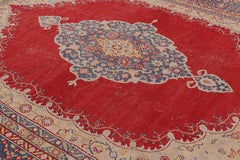 Antique Turkish Oushak Rug, Red Medallion and Floral Patterns - Rug & Kilim