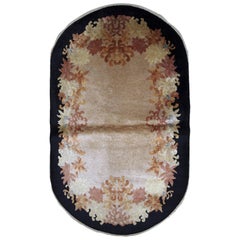 Handmade Antique Oval Chinese Art Deco Rug, 1920s