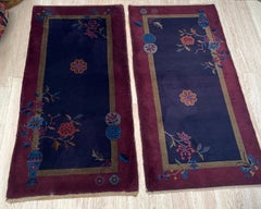 Handmade Antique Pair of Art Deco Chinese Rugs 2.1' x 4.2', 1920s - 2B79