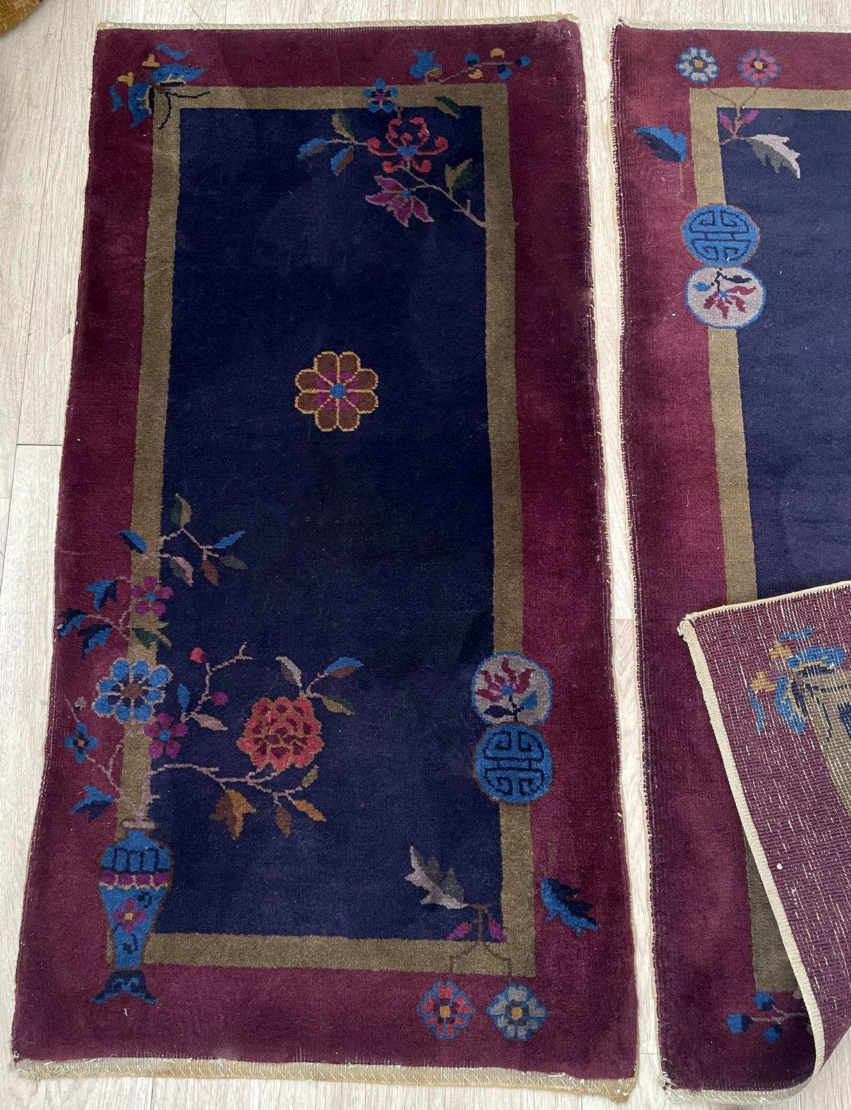 Français Paire d'anciens tapis chinois Art Déco faits main 2.1' x 4.2', années 1920 - 2B79 en vente