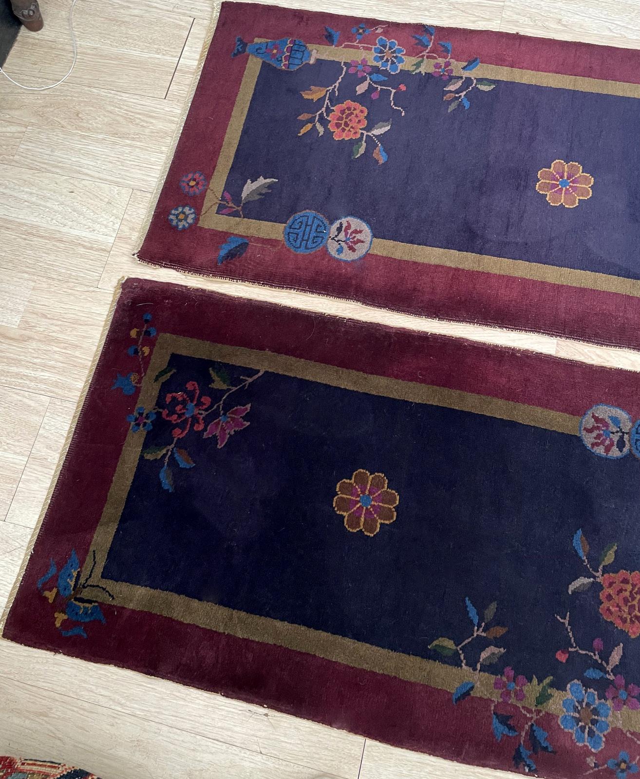Paire d'anciens tapis chinois Art Déco faits main 2.1' x 4.2', années 1920 - 2B79 Bon état - En vente à Bordeaux, FR