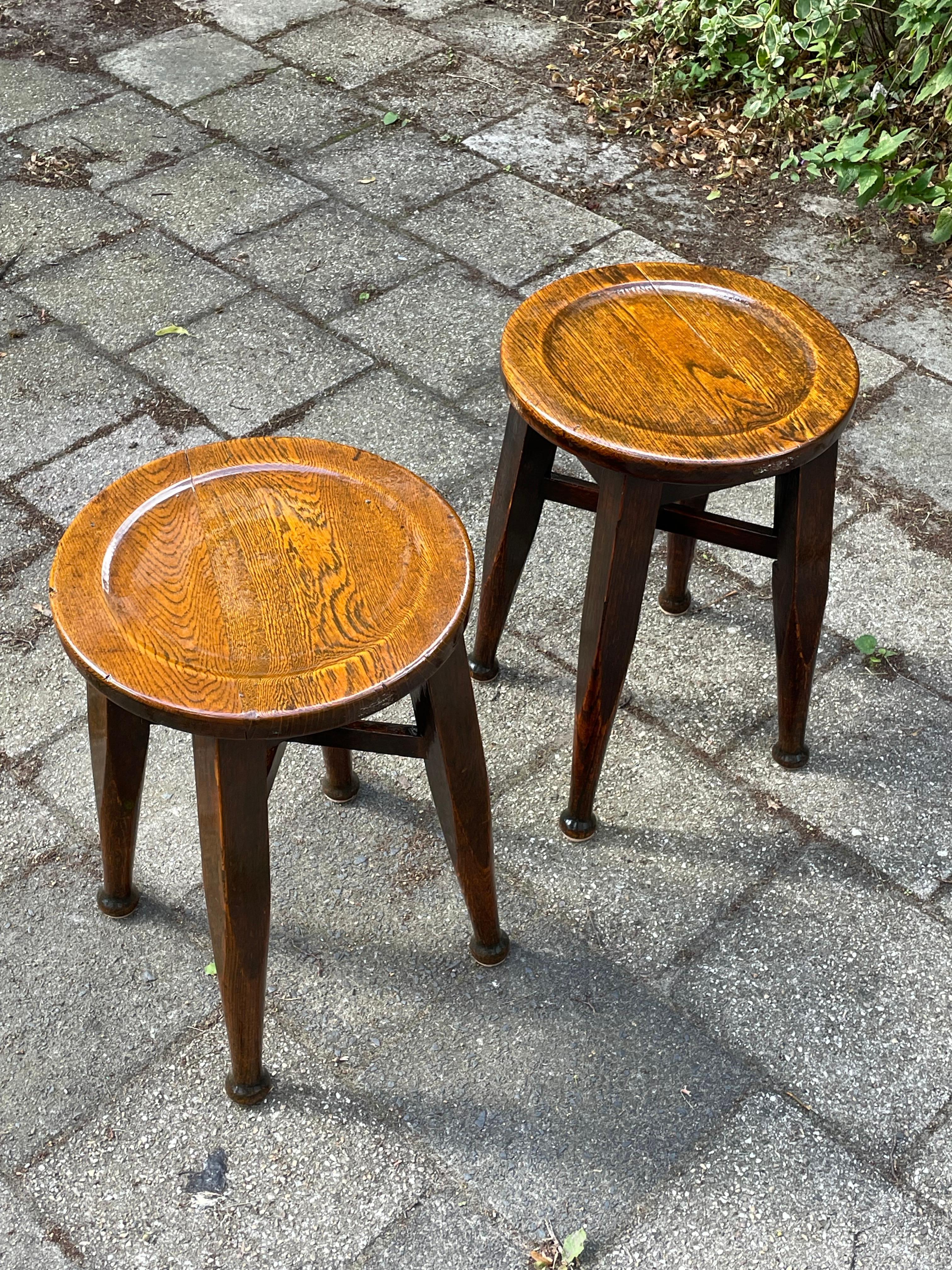 Handmade Antique Pair of Arts and Crafts Style Oak Stools by Gaskell & Chambers For Sale 9