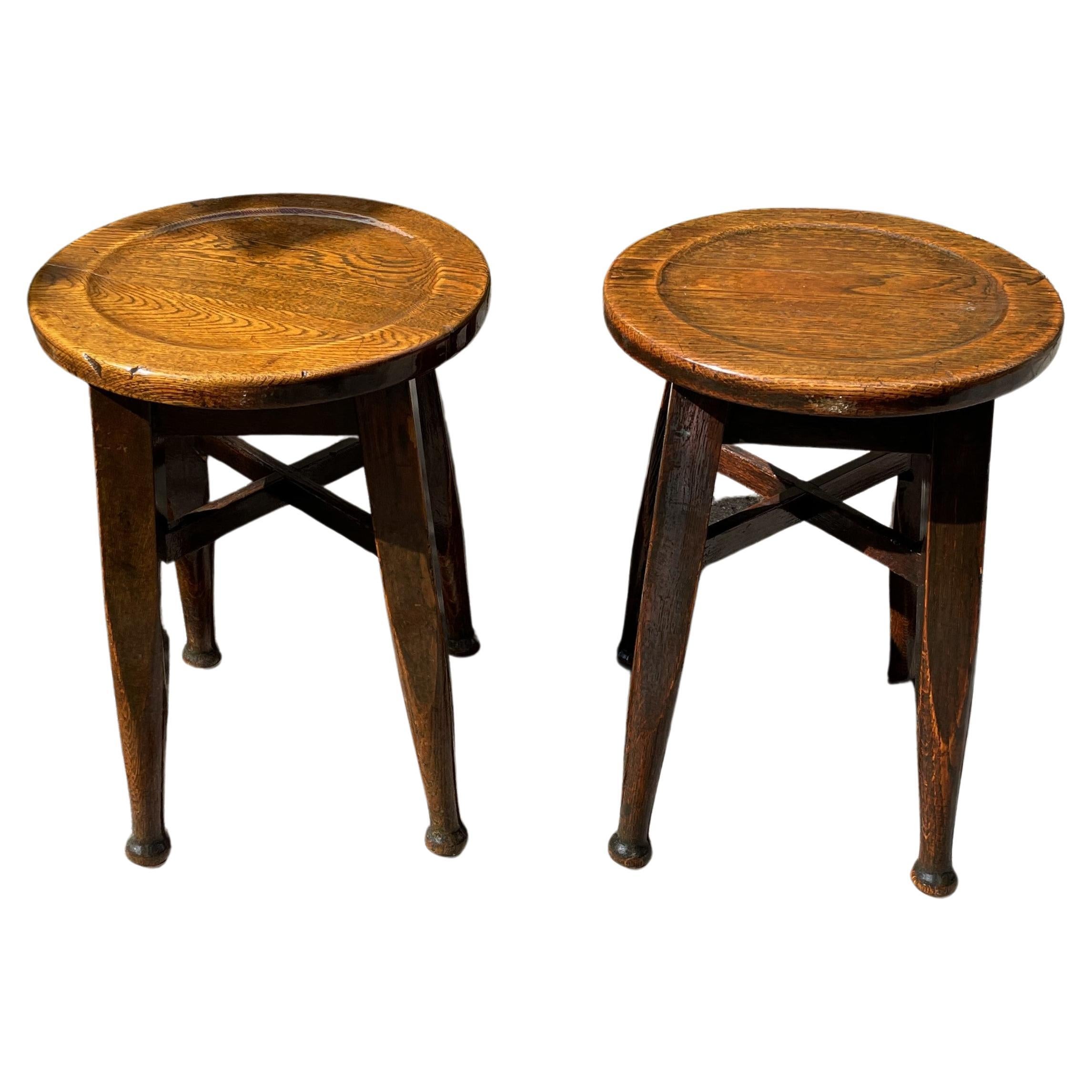 Handmade Antique Pair of Arts and Crafts Style Oak Stools by Gaskell & Chambers For Sale
