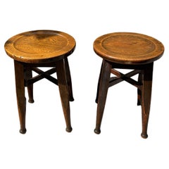 Handmade Antique Pair of Arts and Crafts Style Oak Stools by Gaskell & Chambers
