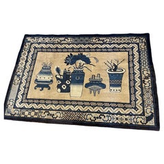 Tapis chinois pékinois ancien fait à la main 4,6' x 6,8', années 1900 - 1N40