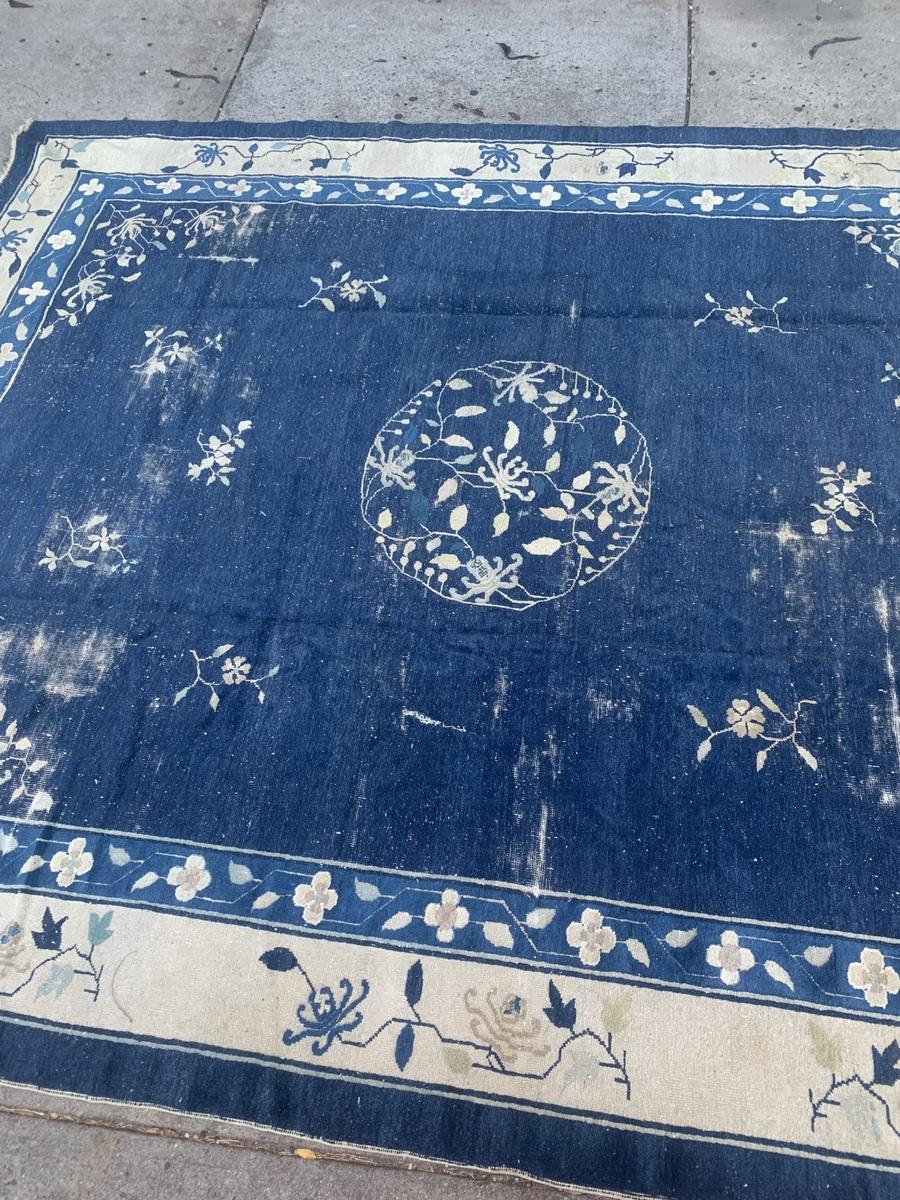 Noué à la main Tapis chinois ancien de Pékin fait main 9.2' x 12.4' 1900s - 2B46 en vente