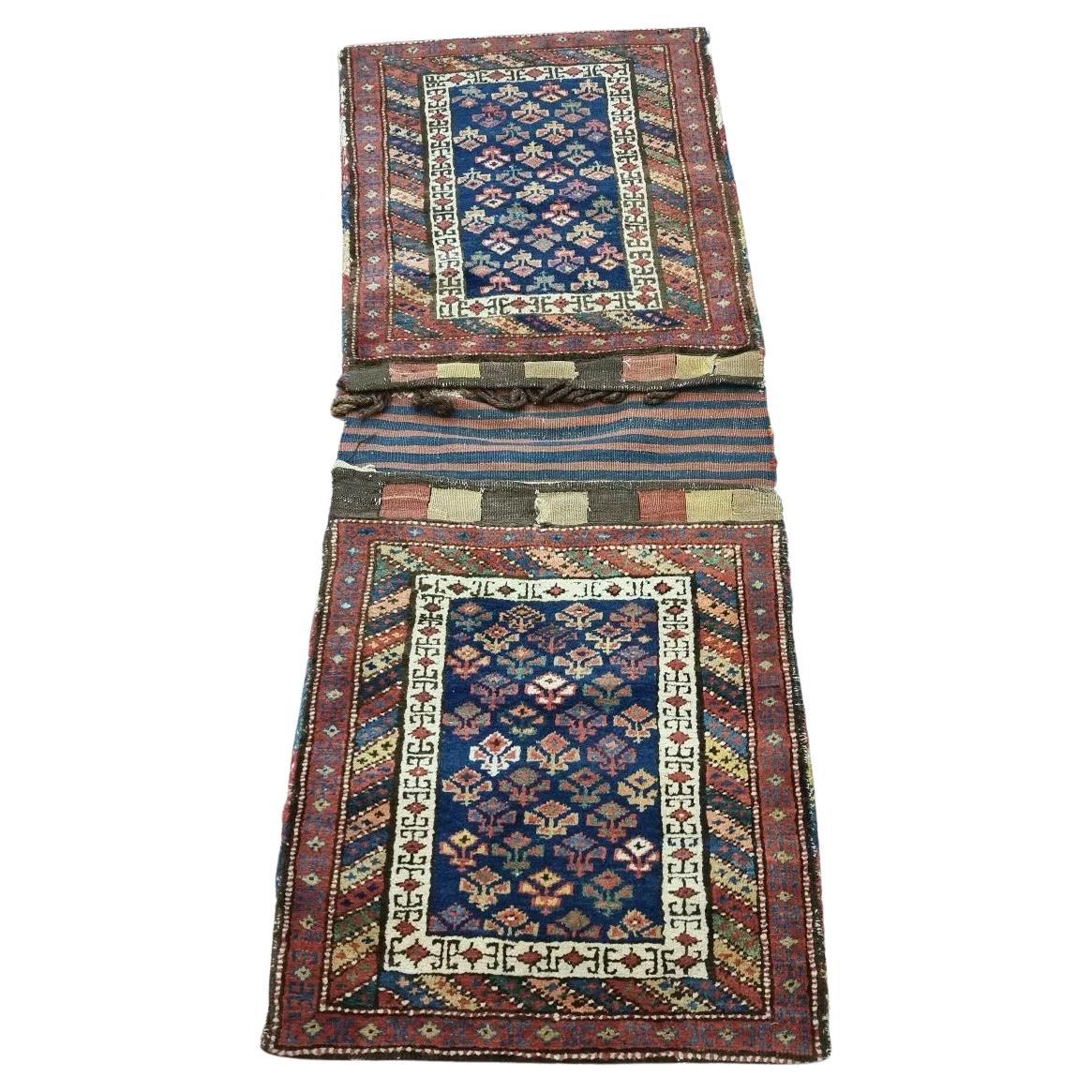 Handgefertigte antike persische Afshar Sammlerstücke Satteltasche 1.7' x 4,5' 1900er Jahre - 1D148