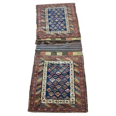 Borsa da sella antica da collezione persiana Afshar fatta a mano 1,7' x 4,5' del 1900 - 1D148