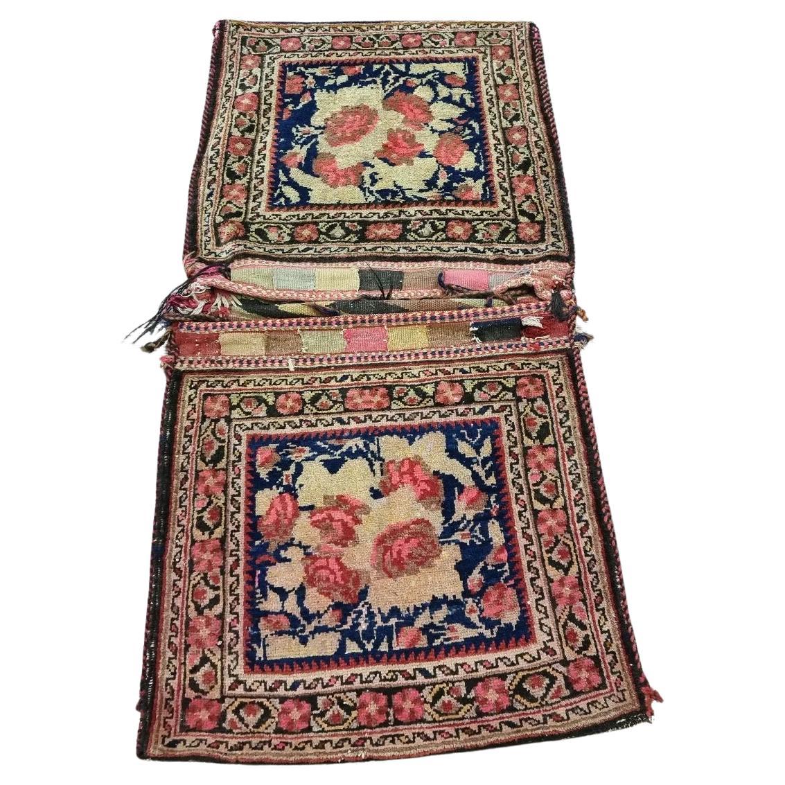 Handgefertigte antike persische Afshar Sammlerstücke Satteltasche 2.2' x 4,5' 1900er Jahre - 1D147