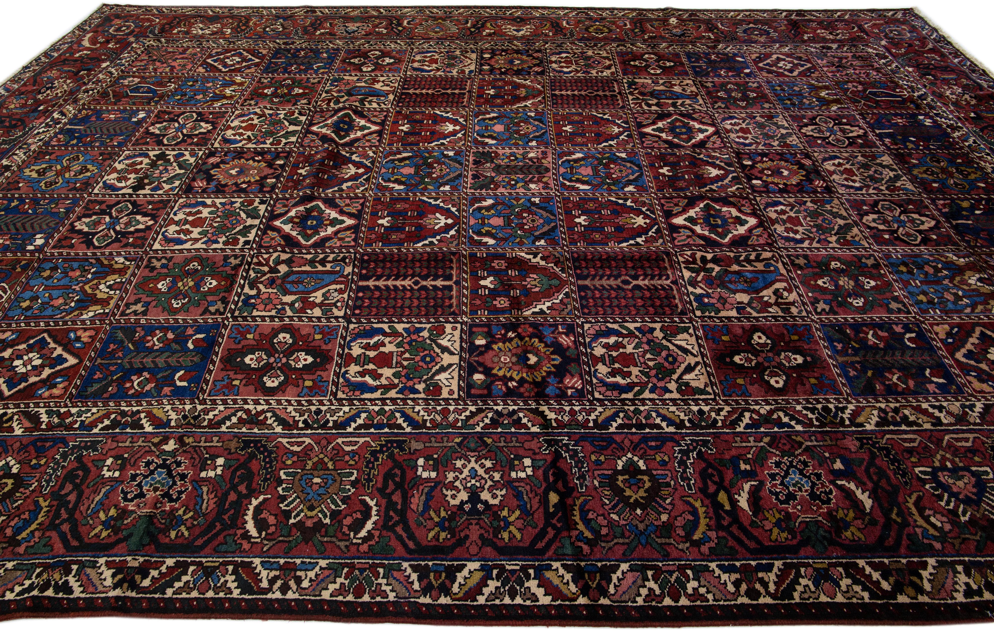 Hand-Knotted Handmade Antique Persian Bakhtiari Wool Rug with Allover Multicolor Design  For Sale