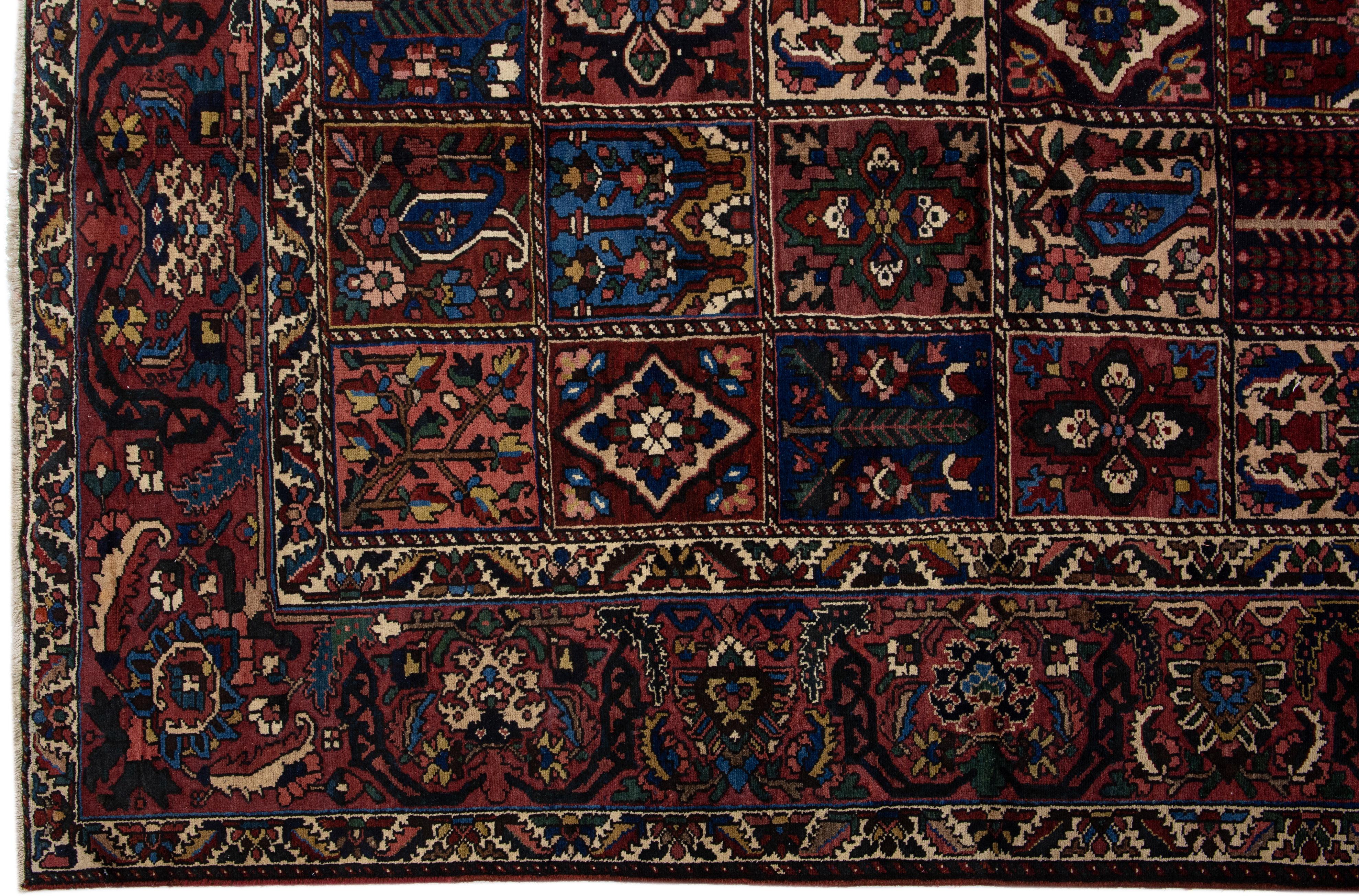 Handmade Antique Persian Bakhtiari Wool Rug with Allover Multicolor Design  In Good Condition For Sale In Norwalk, CT