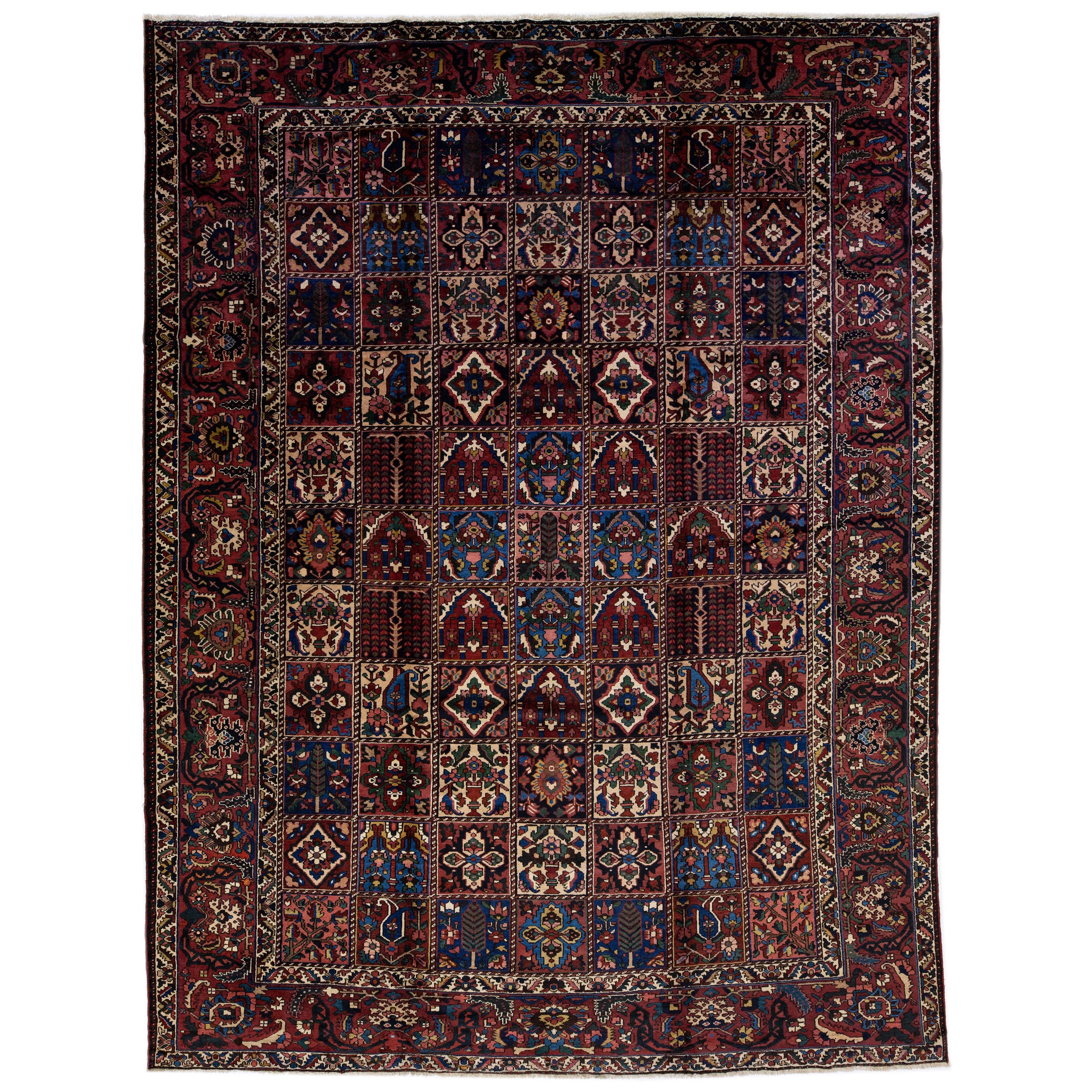 Handmade Antique Persian Bakhtiari Wool Rug with Allover Multicolor Design