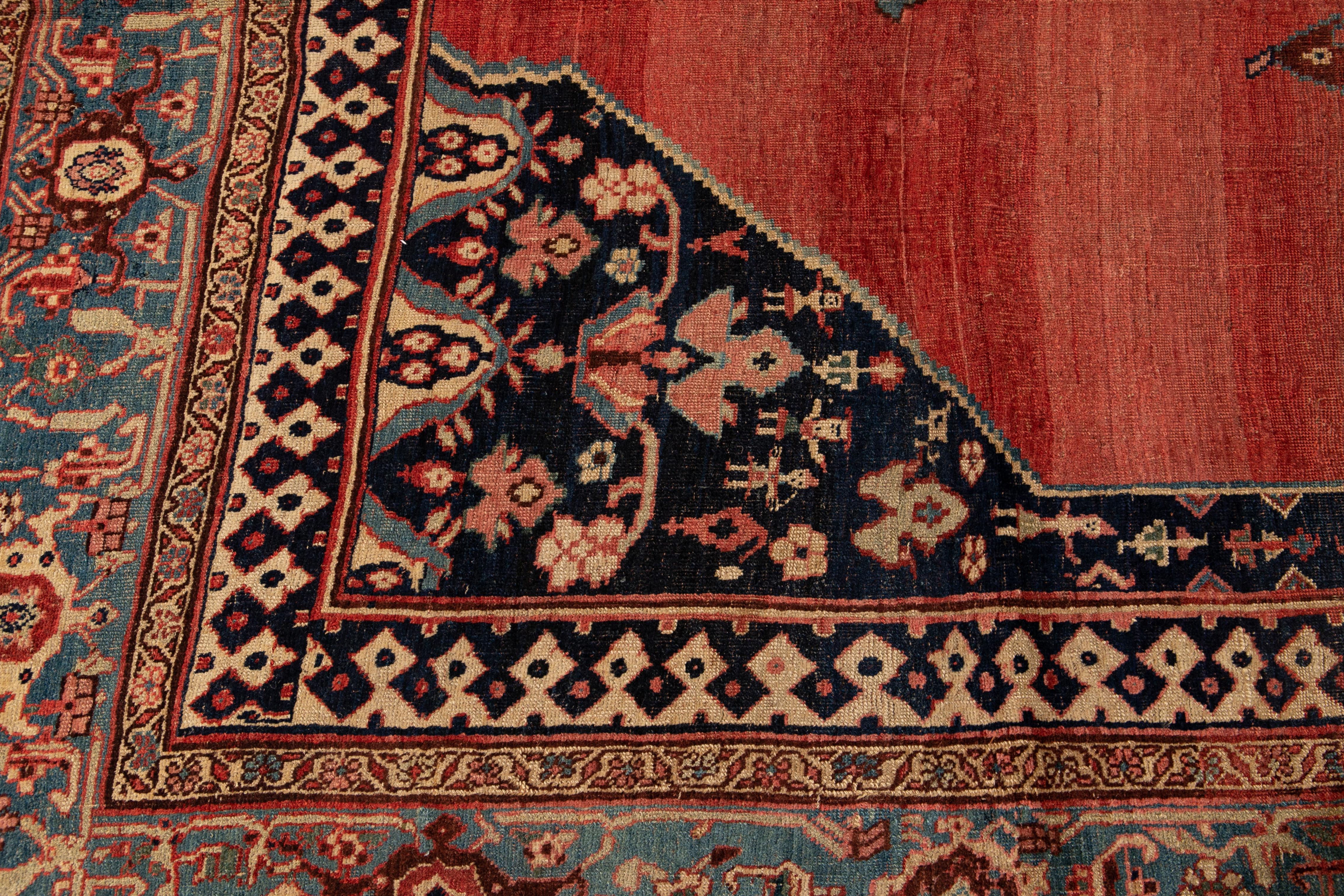 Antique persan fait à la main  Tapis en laine à médaillon Bidjar, rouille Bon état - En vente à Norwalk, CT