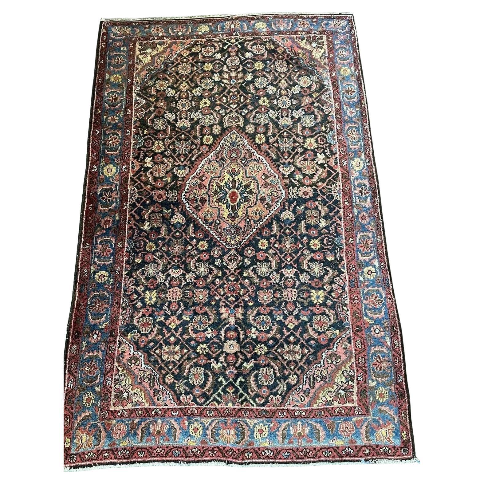 Handmade Antique Persian Bidjar Rug 4.3' x 6.7', 1920s - 1N55