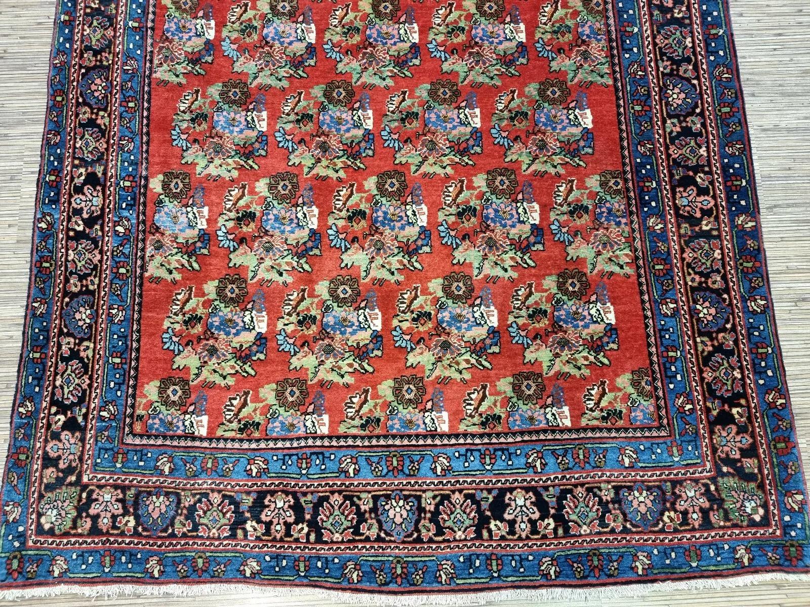 Tapis persan Bidjar ancien fait à la main 4.3' x 6,9' 1900s - 1D179 Bon état - En vente à Bordeaux, FR