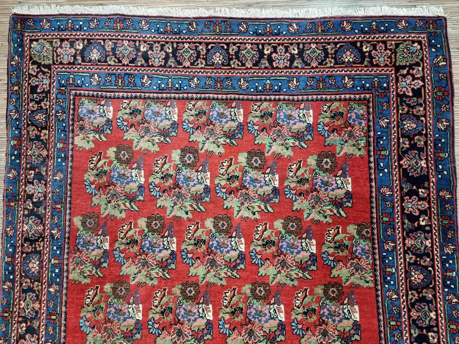 Laine Tapis persan Bidjar ancien fait à la main 4.3' x 6,9' 1900s - 1D179 en vente