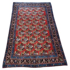 Tappeto antico persiano Bidjar fatto a mano 4,3' x 6,9' del 1900 - 1D179